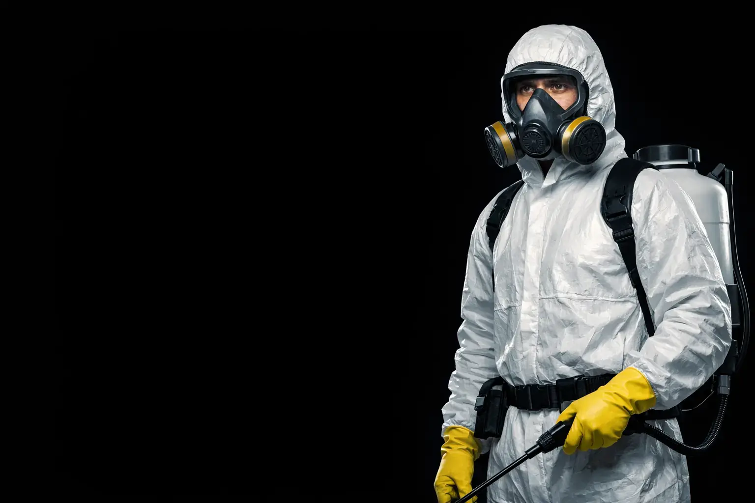 Technicien anti-nuisibles en intervention